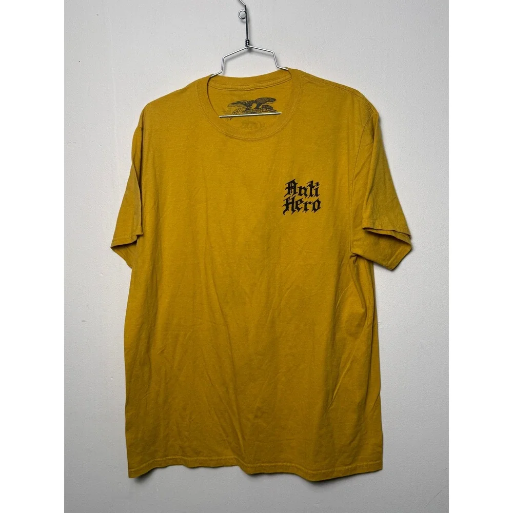 Anti Hero Skateboards Mens XL Mustard Yellow Graphic T-Shirt Crest Logo Cotton